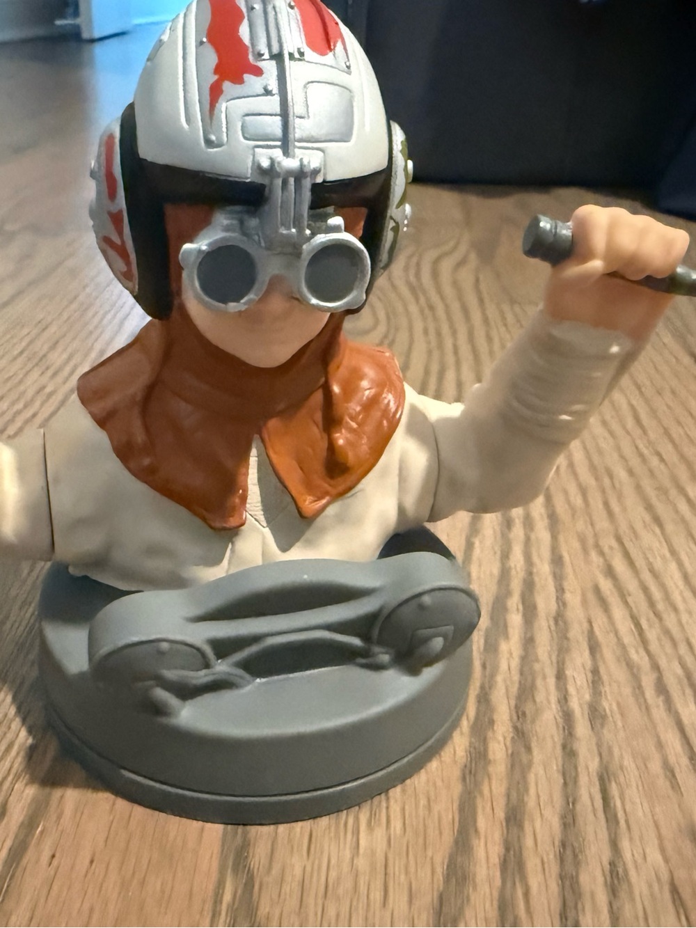 White and Orange VR Pilot Headset Display Figurine